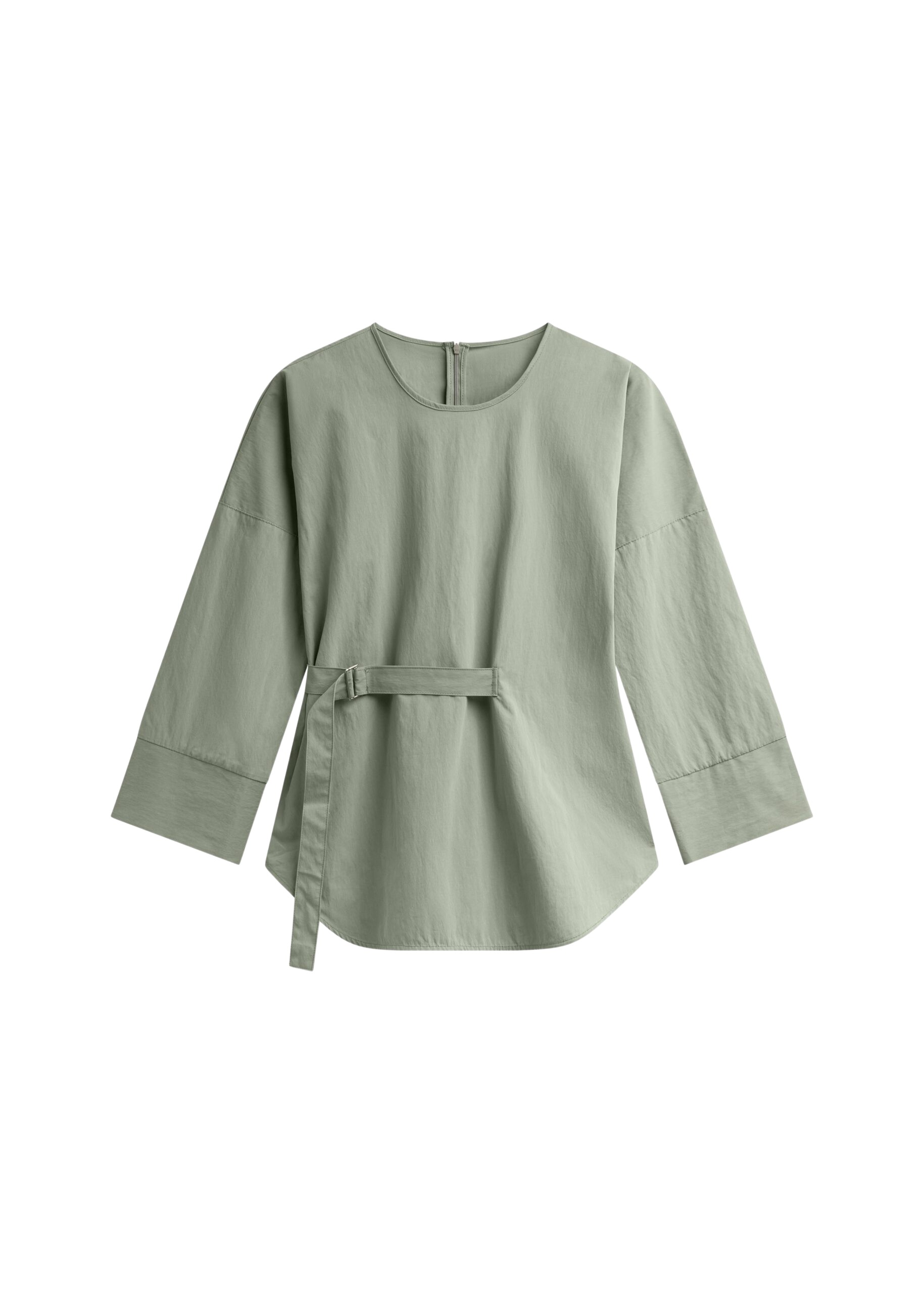 The Frankie Shop Ames Belted Top - Sage - Oversized Minimalist Tops in Green - Shop at Luxury Shoes 