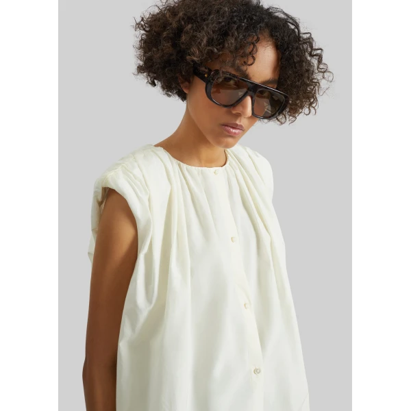 The Frankie Shop Anca Gathered Blouse - Ivory - Oversized Minimalist Tops in Ivory - Shop at Luxury Shoes 