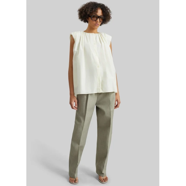 The Frankie Shop Anca Gathered Blouse - Ivory - Oversized Minimalist Tops in Ivory - Shop at Luxury Shoes 