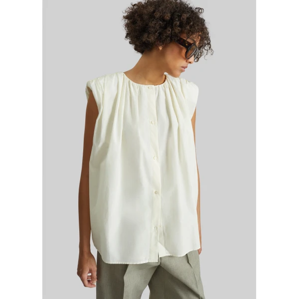 The Frankie Shop Anca Gathered Blouse - Ivory - Oversized Minimalist Tops in Ivory - Shop at Luxury Shoes 