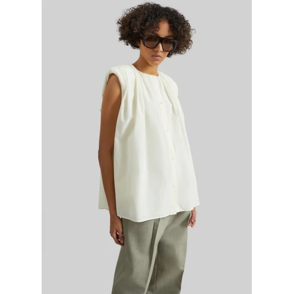 The Frankie Shop Anca Gathered Blouse - Ivory - Oversized Minimalist Tops in Ivory - Shop at Luxury Shoes 