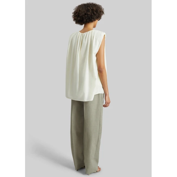 The Frankie Shop Anca Gathered Blouse - Ivory - Oversized Minimalist Tops in Ivory - Shop at Luxury Shoes 