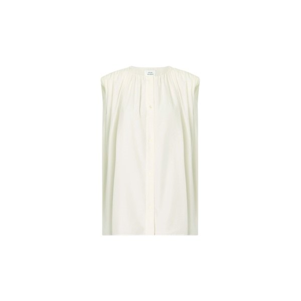 The Frankie Shop Anca Gathered Blouse - Ivory - Oversized Minimalist Tops in Ivory - Shop at Luxury Shoes 