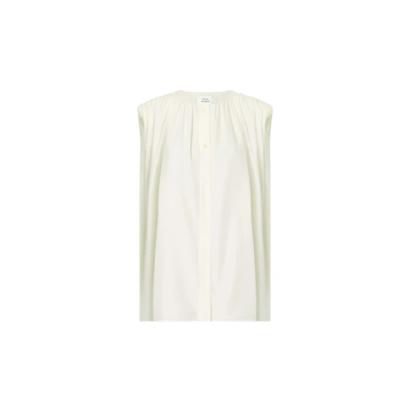 The Frankie Shop Anca Gathered Blouse - Ivory - Oversized Minimalist Tops in Ivory - Shop at Luxury Shoes 