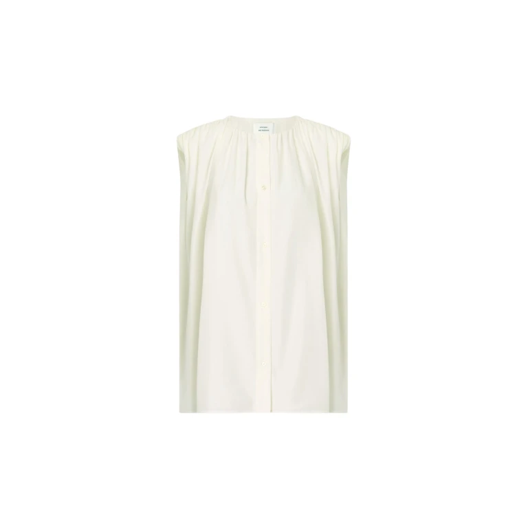 The Frankie Shop Anca Gathered Blouse - Ivory - Oversized Minimalist Tops in Ivory - Shop at Luxury Shoes 