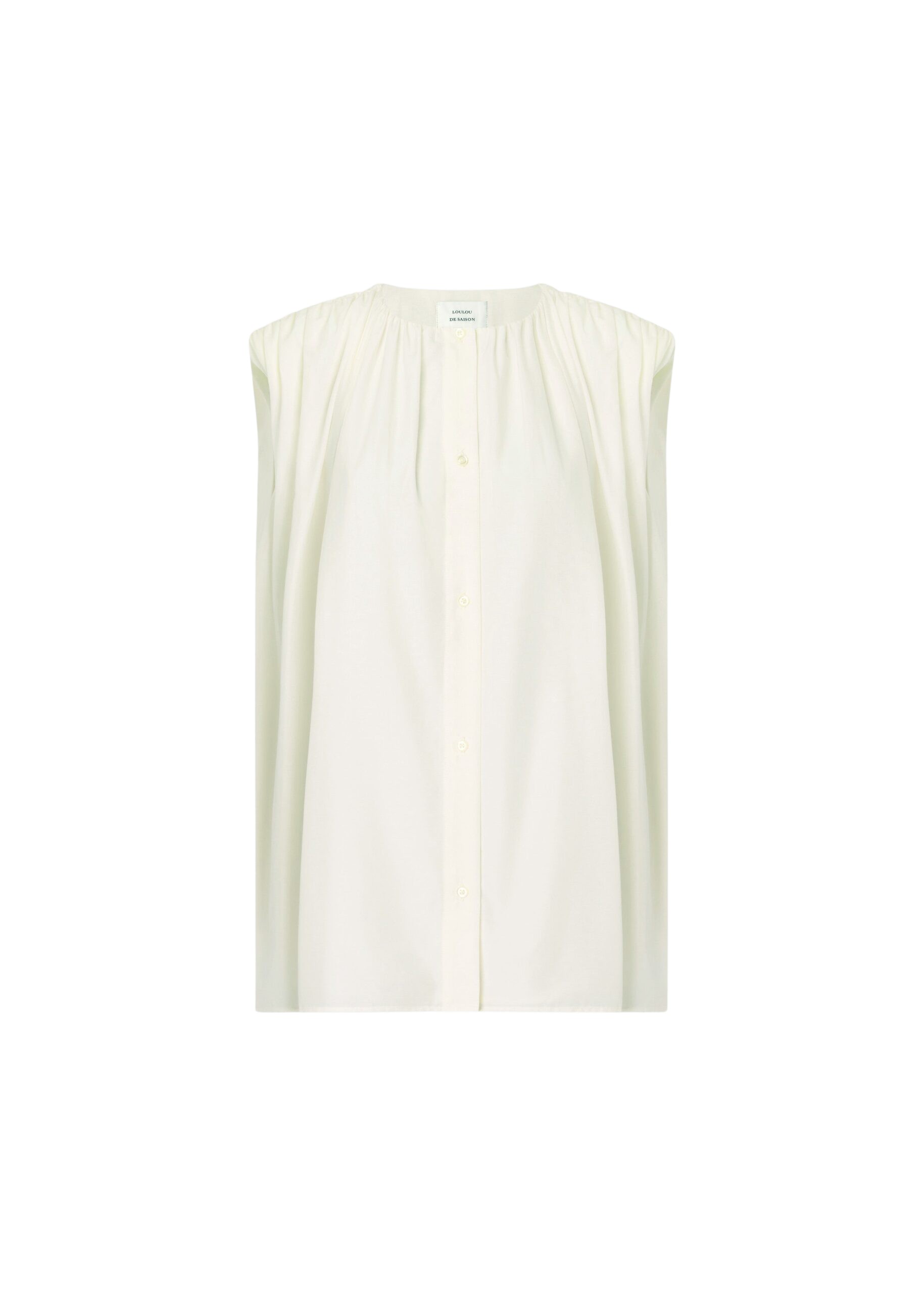 The Frankie Shop Anca Gathered Blouse - Ivory - Oversized Minimalist Tops in Ivory - Shop at Luxury Shoes 