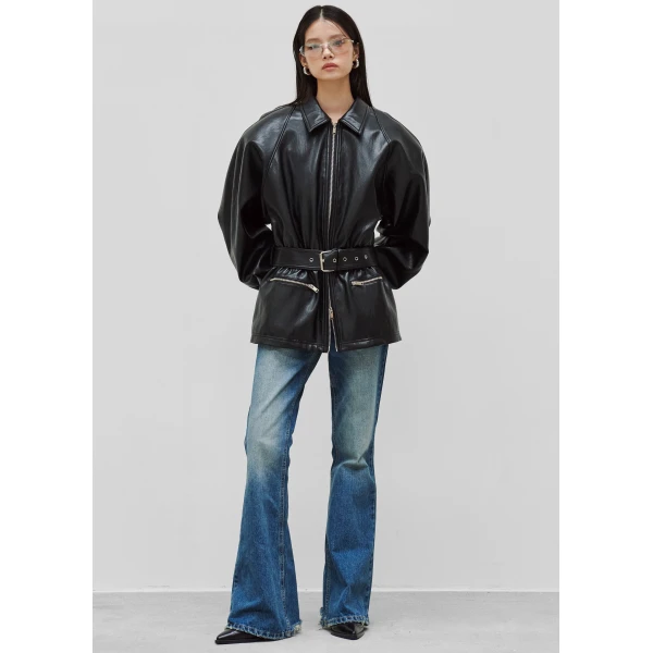 The Frankie Shop Annette Faux Leather Peplum Jacket - Black - Oversized Minimalist Jackets in Black - Shop at Luxury Shoes 