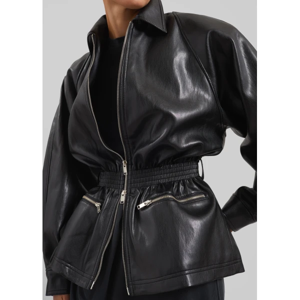 The Frankie Shop Annette Faux Leather Peplum Jacket - Black - Oversized Minimalist Jackets in Black - Shop at Luxury Shoes 