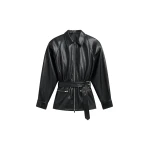 The Frankie Shop Annette Faux Leather Peplum Jacket - Black - Oversized Minimalist Jackets in Black - Shop at Luxury Shoes 