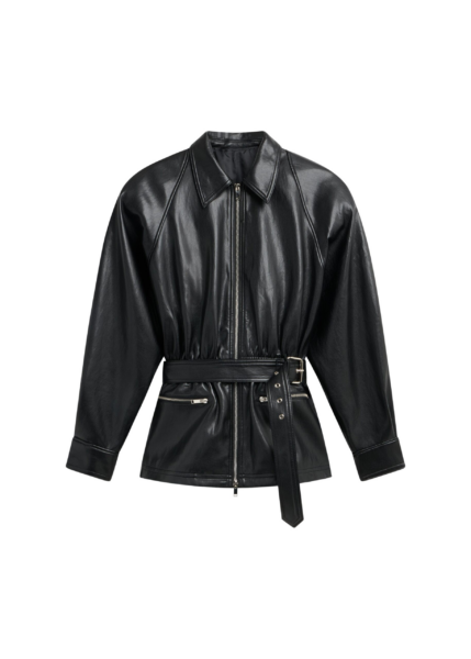 The Frankie Shop Annette Faux Leather Peplum Jacket - Black - Oversized Minimalist Jackets in Black - Shop at Luxury Shoes 