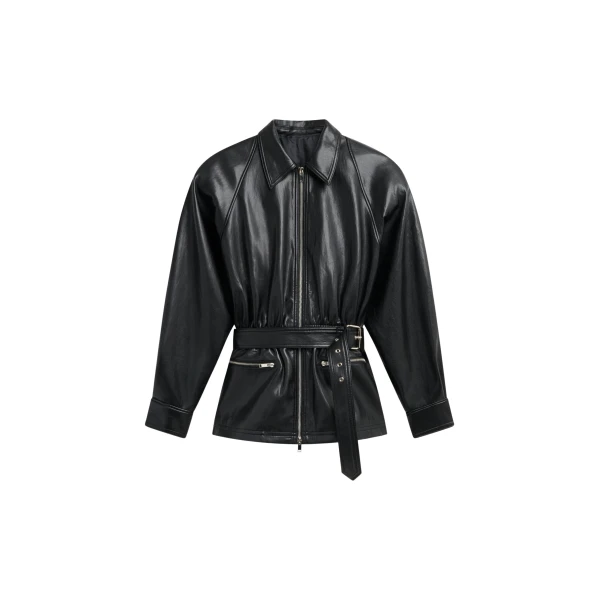 The Frankie Shop Annette Faux Leather Peplum Jacket - Black - Oversized Minimalist Jackets in Black - Shop at Luxury Shoes 