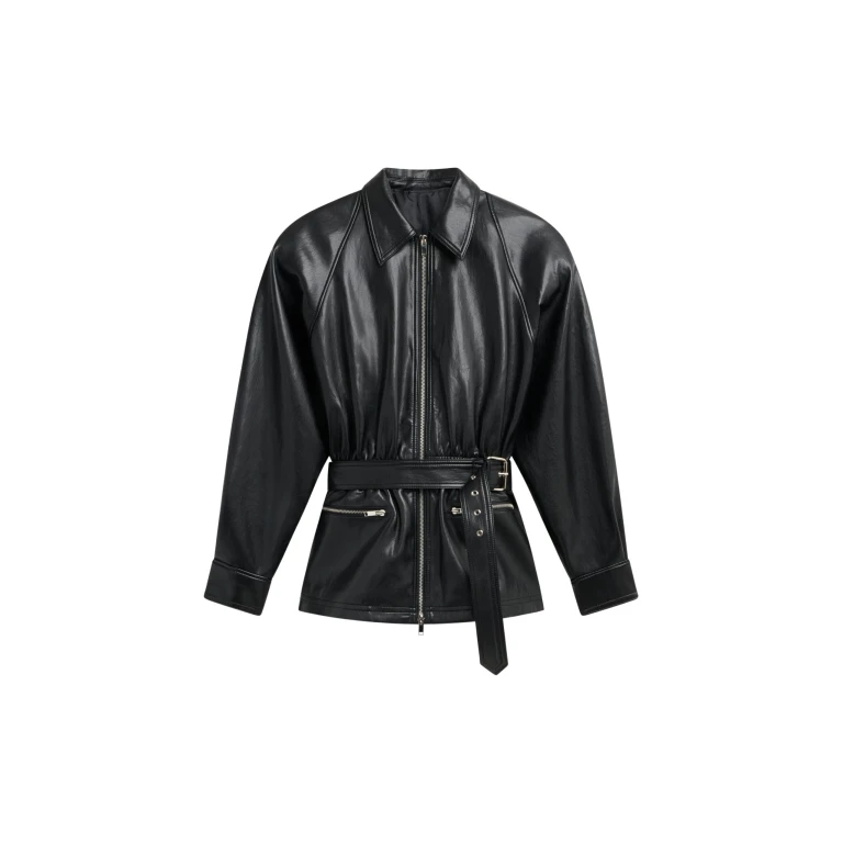 The Frankie Shop Annette Faux Leather Peplum Jacket - Black - Oversized Minimalist Jackets in Black - Shop at Luxury Shoes 