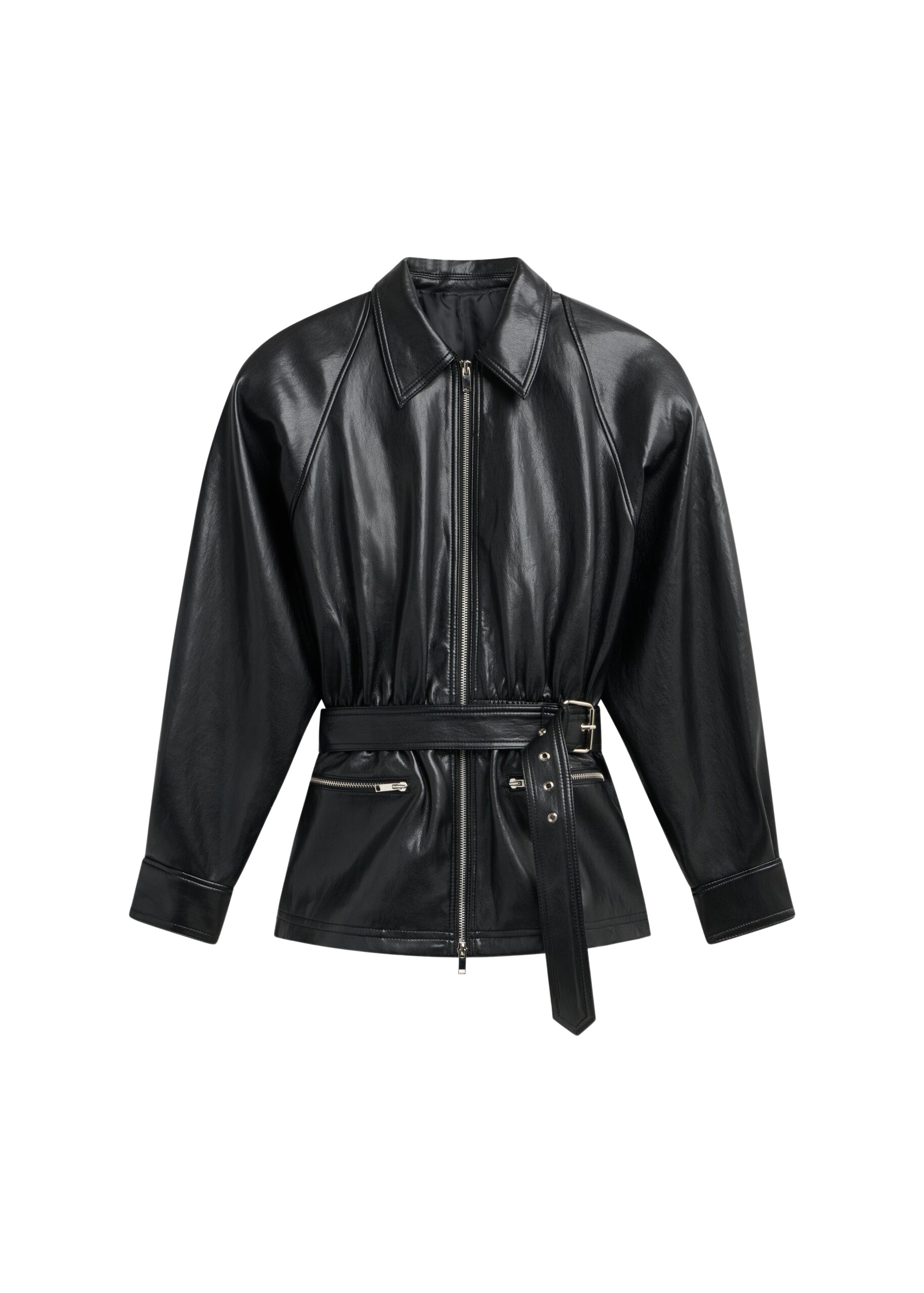 The Frankie Shop Annette Faux Leather Peplum Jacket – Black