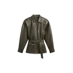 The Frankie Shop Annette Faux Leather Peplum Jacket - Olive - Oversized Minimalist Jackets in Green - Shop at Luxury Shoes 