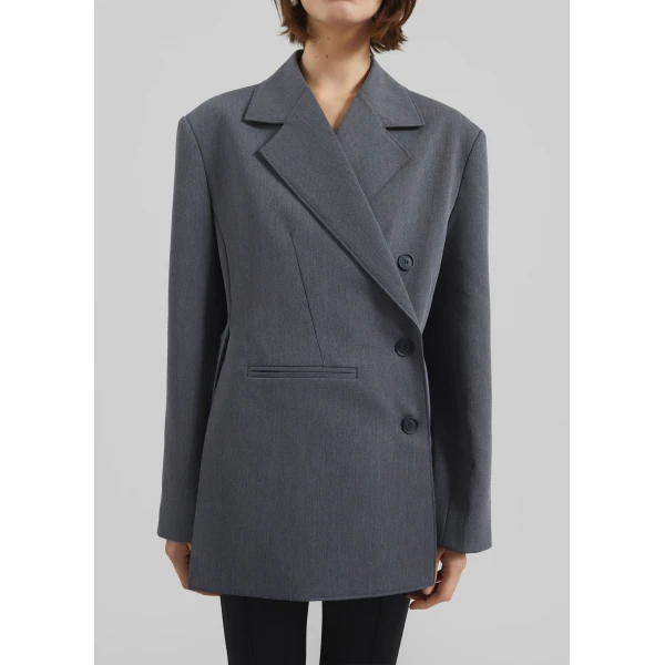 The Frankie Shop Antwerp Wrap Blazer - Grey - Oversized Minimalist Jackets in Grey - Shop at Luxury Shoes 