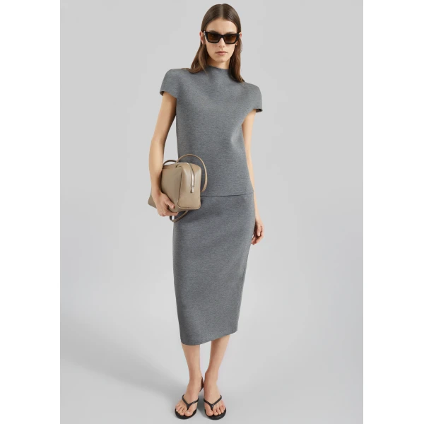 The Frankie Shop Anya Neoprene Midi Skirt – Grey Melange, view 2