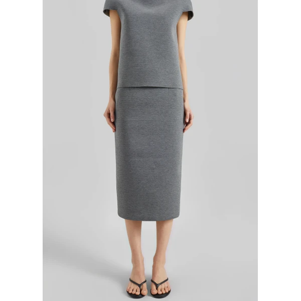 The Frankie Shop Anya Neoprene Midi Skirt – Grey Melange, view 3
