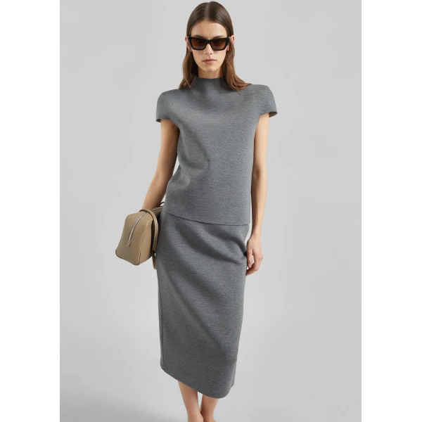 The Frankie Shop Anya Neoprene Midi Skirt – Grey Melange, view 4