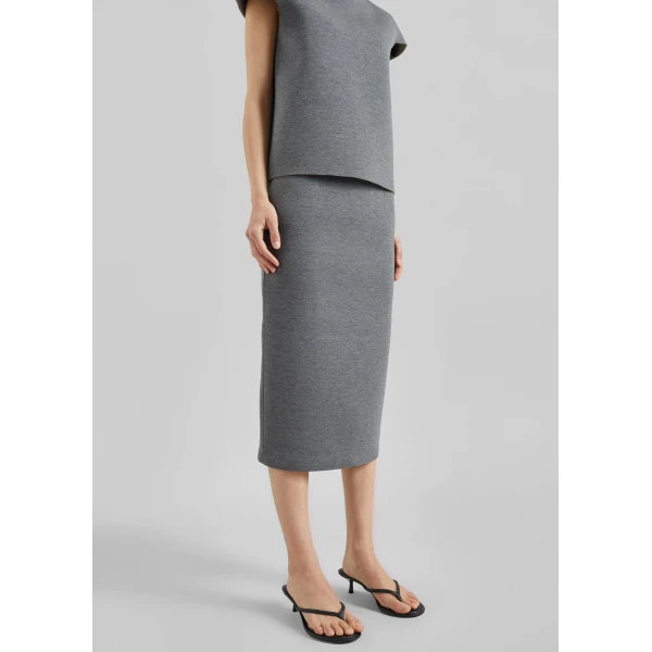 The Frankie Shop Anya Neoprene Midi Skirt – Grey Melange, view 5