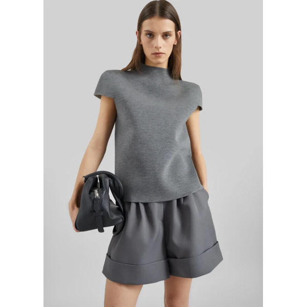 The Frankie Shop Anya Neoprene Sculpted Sleeve Top – Grey Melange, view 2