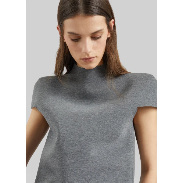 The Frankie Shop Anya Neoprene Sculpted Sleeve Top – Grey Melange, view 4