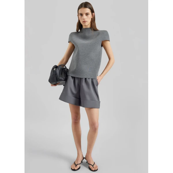 The Frankie Shop Anya Neoprene Sculpted Sleeve Top – Grey Melange, view 6