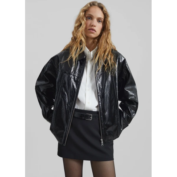 The Frankie Shop Arbor Crackled Faux Leather Jacket – Black, view 2