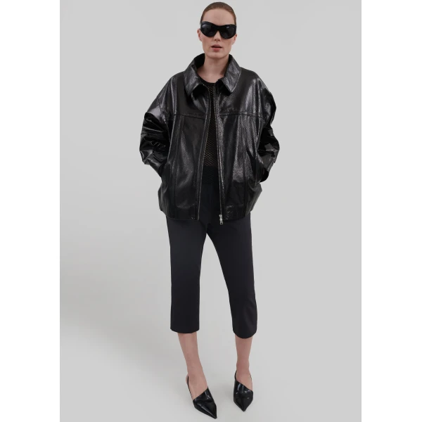 The Frankie Shop Arbor Crackled Faux Leather Jacket – Black, view 3