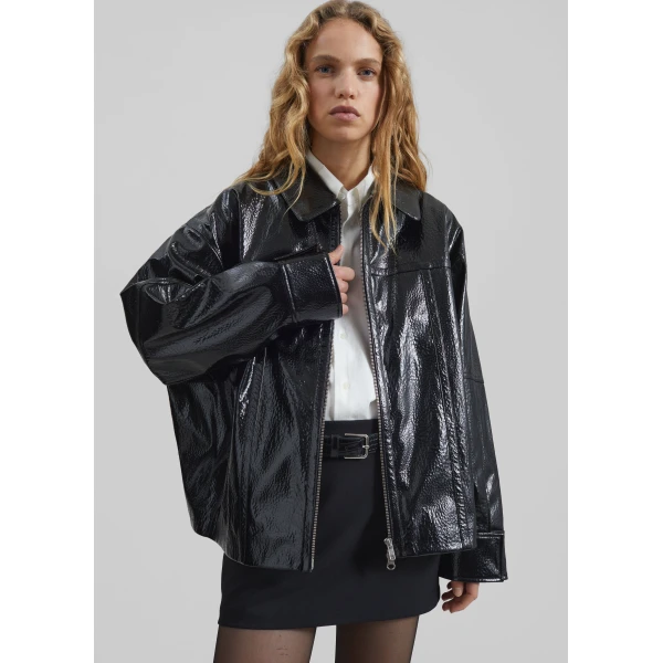 The Frankie Shop Arbor Crackled Faux Leather Jacket – Black, view 6