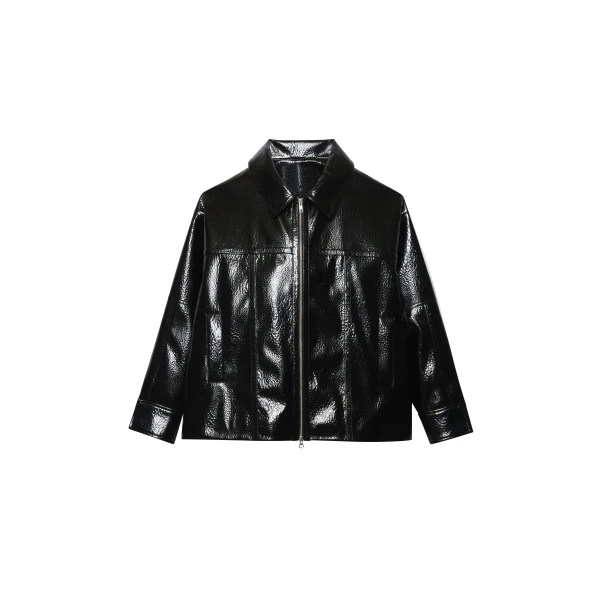 The Frankie Shop Arbor Crackled Faux Leather Jacket – Black