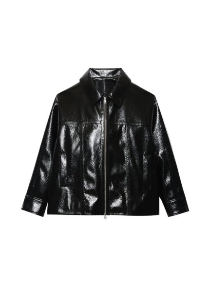 The Frankie Shop Arbor Crackled Faux Leather Jacket - Black - Oversized Minimalist Jackets in Black - Shop at Luxury Shoes 