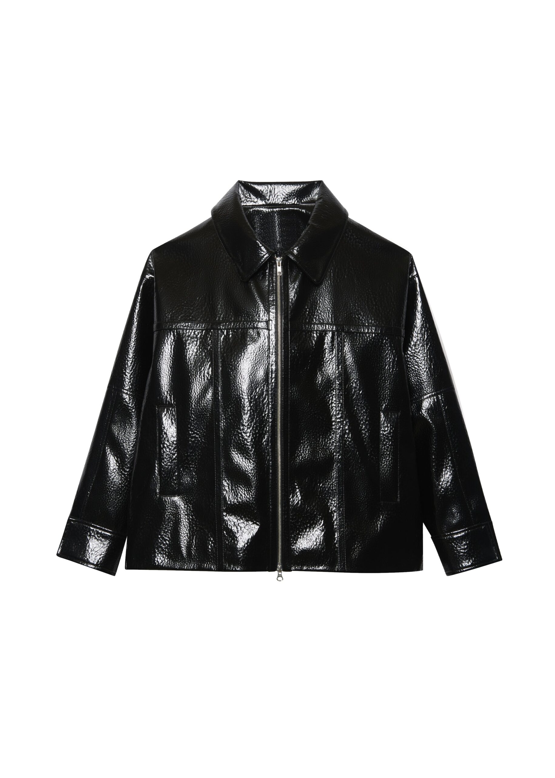 The Frankie Shop Arbor Crackled Faux Leather Jacket - Black - Oversized Minimalist Jackets in Black - Shop at Luxury Shoes 