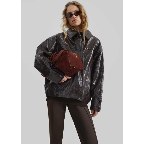The Frankie Shop Arbor Crackled Faux Leather Jacket - Brown - Oversized Minimalist Jackets in Beige - Shop at Luxury Shoes 