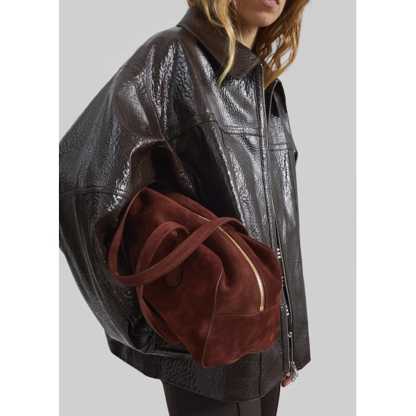 The Frankie Shop Arbor Crackled Faux Leather Jacket - Brown - Oversized Minimalist Jackets in Beige - Shop at Luxury Shoes 