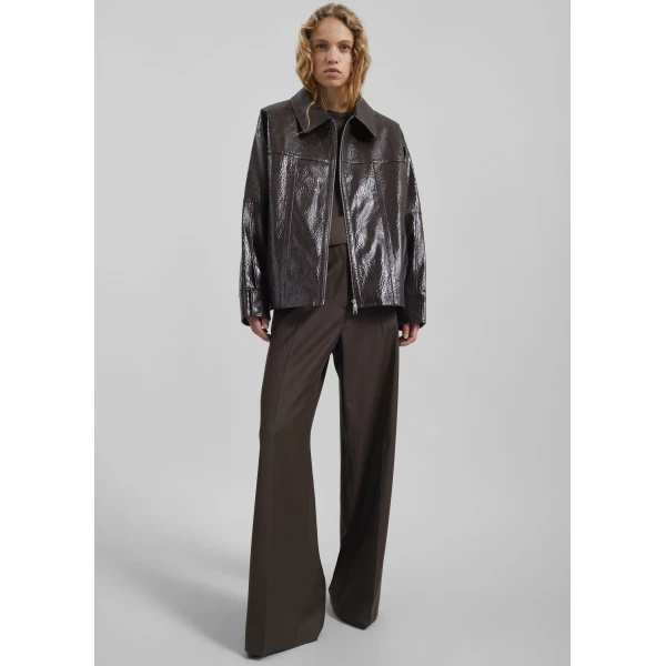 The Frankie Shop Arbor Crackled Faux Leather Jacket - Brown - Oversized Minimalist Jackets in Beige - Shop at Luxury Shoes 