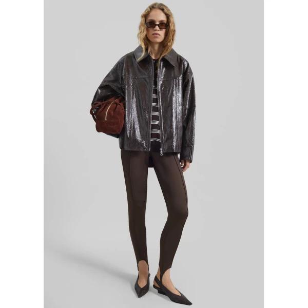 The Frankie Shop Arbor Crackled Faux Leather Jacket - Brown - Oversized Minimalist Jackets in Beige - Shop at Luxury Shoes 