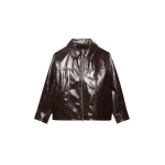 The Frankie Shop Arbor Crackled Faux Leather Jacket - Brown - Oversized Minimalist Jackets in Beige - Shop at Luxury Shoes 