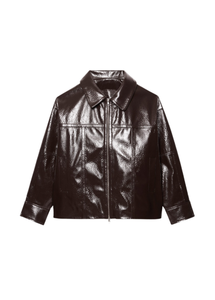 The Frankie Shop Arbor Crackled Faux Leather Jacket - Brown - Oversized Minimalist Jackets in Beige - Shop at Luxury Shoes 