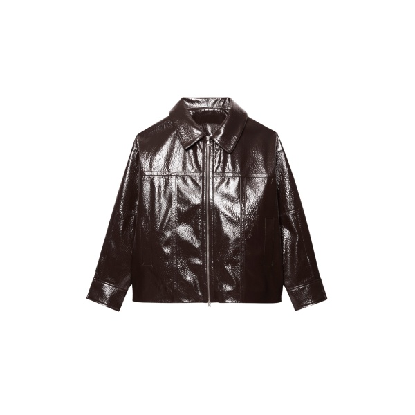 The Frankie Shop Arbor Crackled Faux Leather Jacket - Brown - Oversized Minimalist Jackets in Beige - Shop at Luxury Shoes 