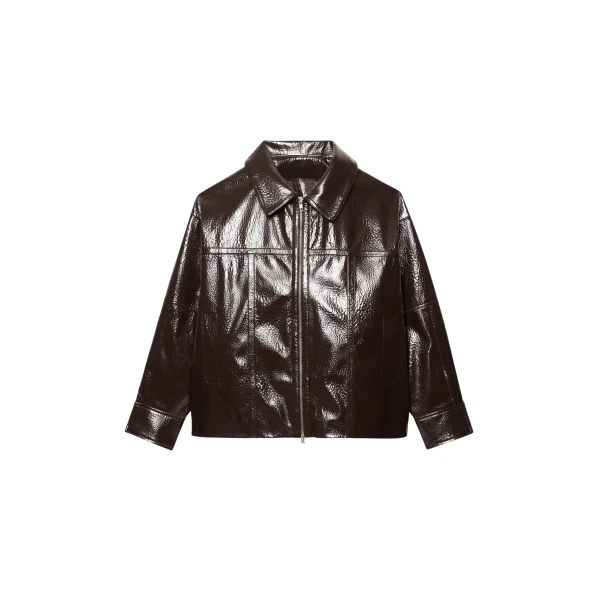 The Frankie Shop Arbor Crackled Faux Leather Jacket - Brown - Oversized Minimalist Jackets in Beige - Shop at Luxury Shoes 