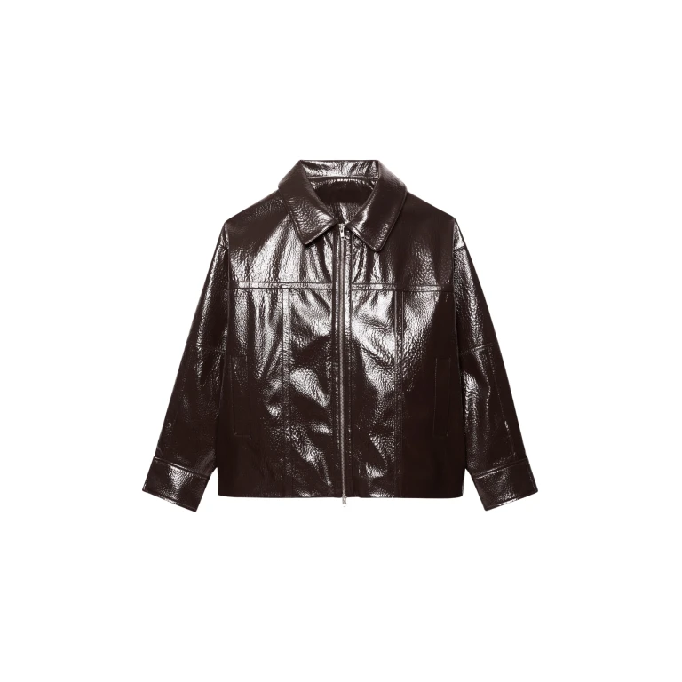 The Frankie Shop Arbor Crackled Faux Leather Jacket - Brown - Oversized Minimalist Jackets in Beige - Shop at Luxury Shoes 