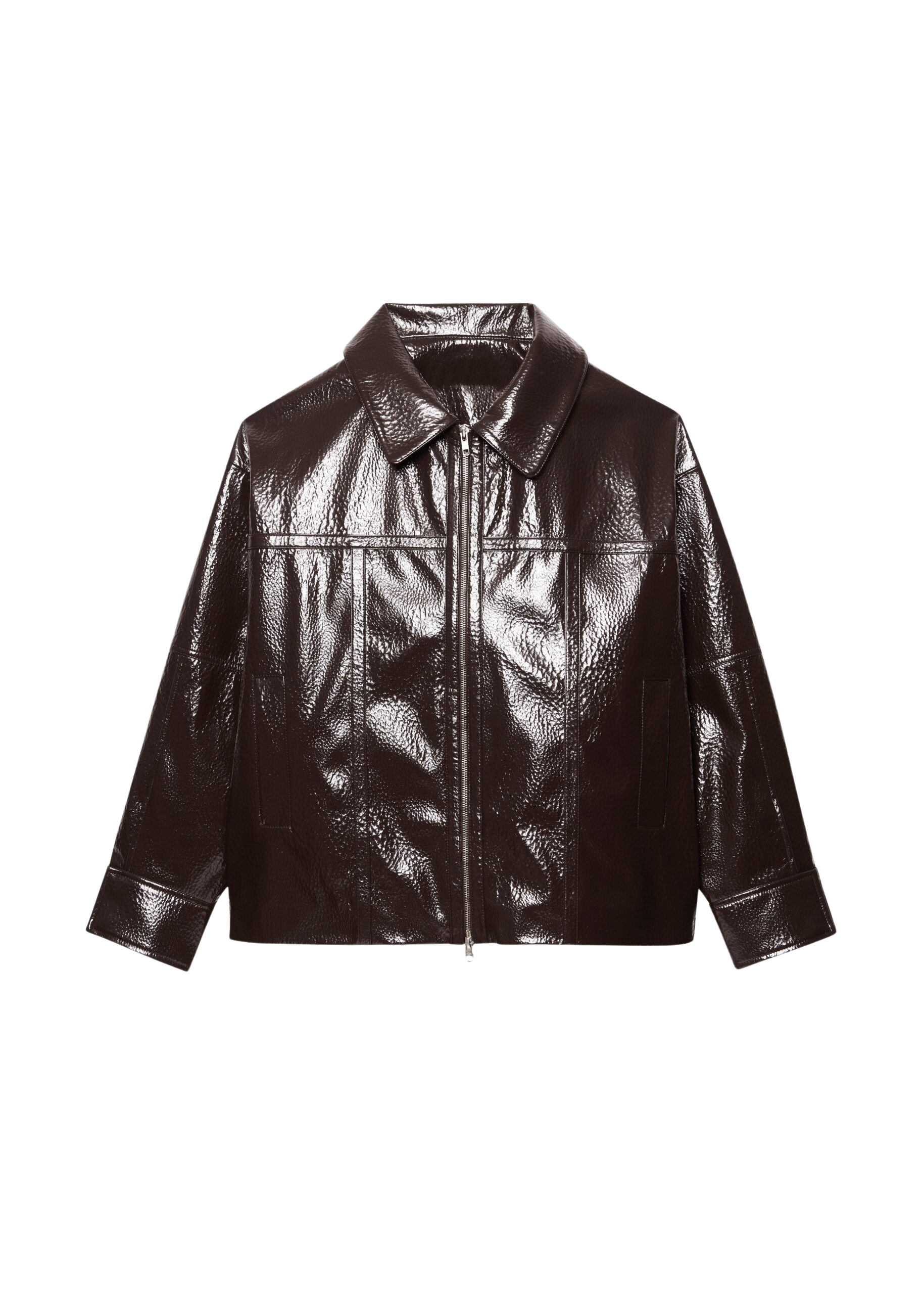 The Frankie Shop Arbor Crackled Faux Leather Jacket - Brown - Oversized Minimalist Jackets in Beige - Shop at Luxury Shoes 