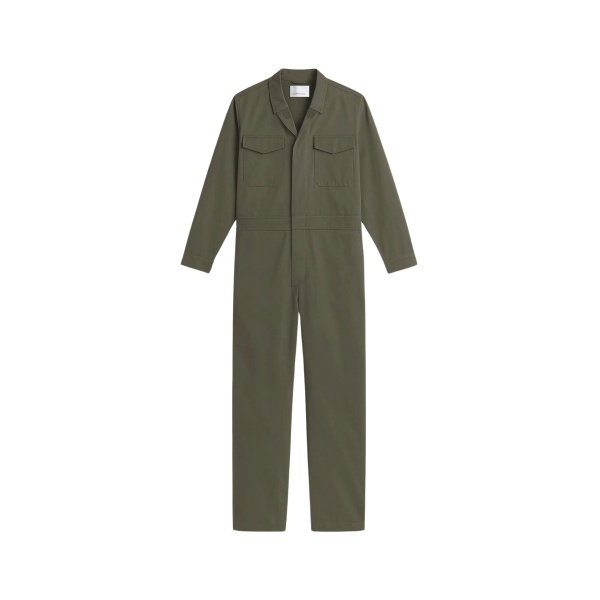 The Frankie Shop Ardea Cotton Utility Jumpsuit - Dark Olive - Oversized Minimalist Jumpsuit in Green - Shop at Luxury Shoes 