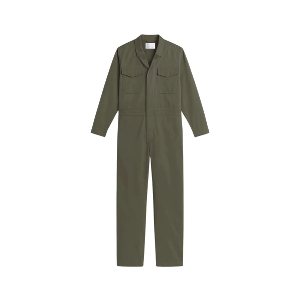 The Frankie Shop Ardea Cotton Utility Jumpsuit - Dark Olive - Oversized Minimalist Jumpsuit in Green - Shop at Luxury Shoes 