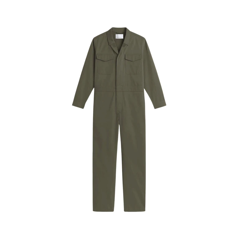 The Frankie Shop Ardea Cotton Utility Jumpsuit - Dark Olive - Oversized Minimalist Jumpsuit in Green - Shop at Luxury Shoes 