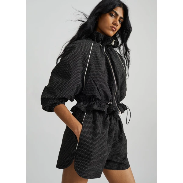 The Frankie Shop Arizona Seersucker Track Shorts - Checked Black - Oversized Minimalist Shorts in Multicolour - Shop at Luxury Shoes 