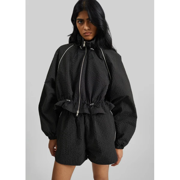 The Frankie Shop Arizona Seersucker Track Shorts - Checked Black - Oversized Minimalist Shorts in Multicolour - Shop at Luxury Shoes 