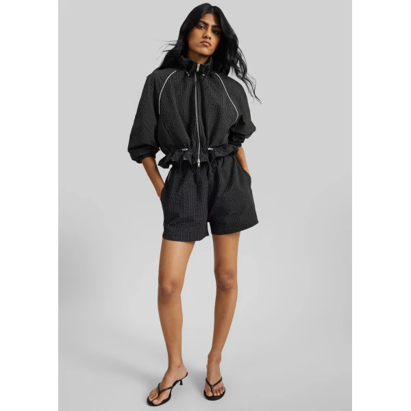 The Frankie Shop Arizona Seersucker Track Shorts - Checked Black - Oversized Minimalist Shorts in Multicolour - Shop at Luxury Shoes 