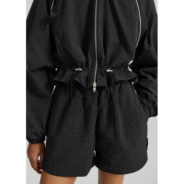 The Frankie Shop Arizona Seersucker Track Shorts - Checked Black - Oversized Minimalist Shorts in Multicolour - Shop at Luxury Shoes 