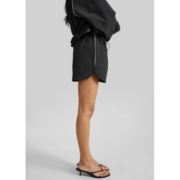 The Frankie Shop Arizona Seersucker Track Shorts - Checked Black - Oversized Minimalist Shorts in Multicolour - Shop at Luxury Shoes 